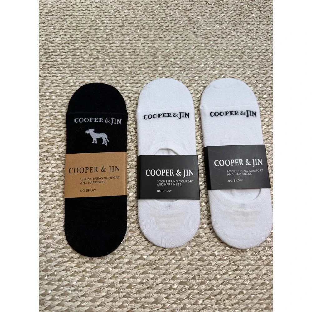 Cooper & Jin No Show Socks 3 Pair Set Black White Cotton Blend Size L 11-14.5